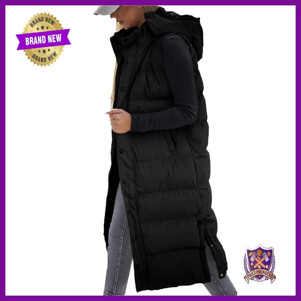 Women's Long Puffer Vest Hooded Sleeveless Quilted Zip Up Winter Outerwear